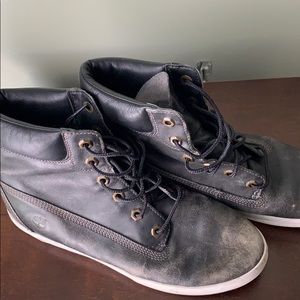 Distressed timberland high tops